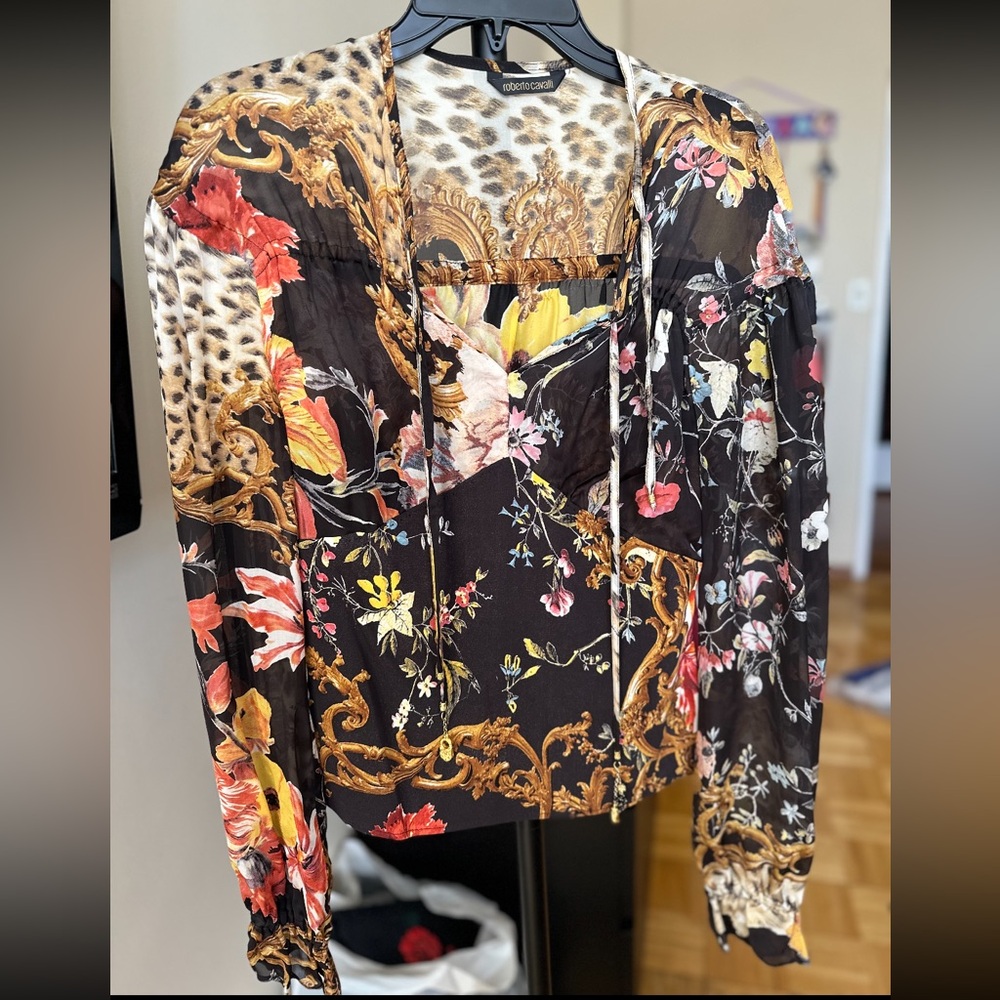 Roberto Cavalli FLORAL LEOPARD Matching Blouse/Skirt Set Size EU 42 circa 2005